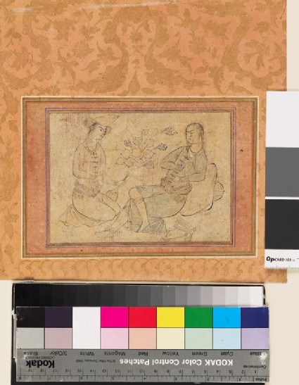 Page from a dispersed muraqqa‘, or album, depicting two seated youthsfront