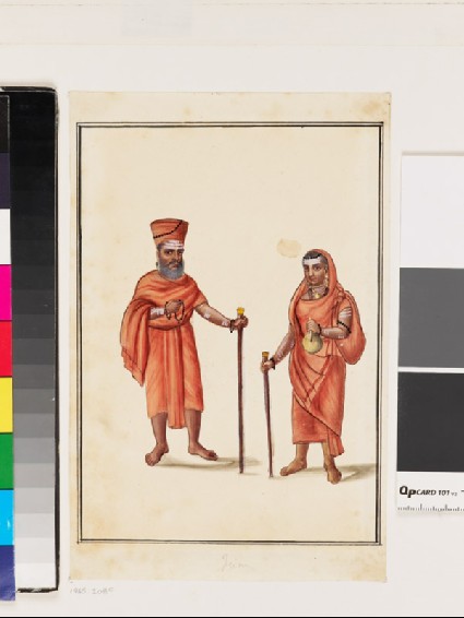 Male and female pilgrims dressed in red robesfront