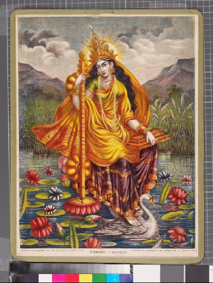 Sarasvati with vina and books, mounted on a swanfront