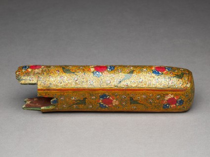 Case from a qalamdan, or pen box, with birds and flowersoblique