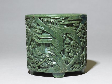 Brush pot with figures in a landscapeside
