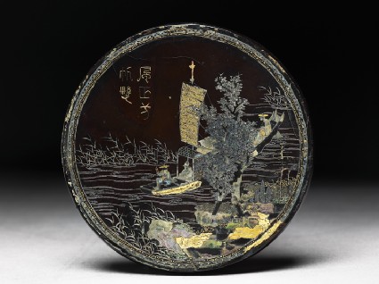 Lacquered disc with river scenefront