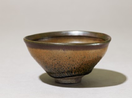 Black ware tea bowl with 'hare's fur' glazeoblique