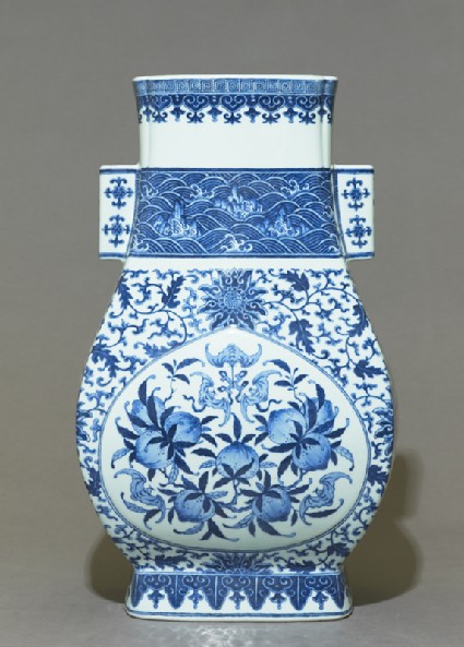 Blue-and-white vase with fruit and leavesside