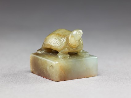 Jade seal surmounted by a tortoiseoblique