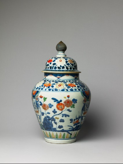 Baluster jar with chrysanthemum, peony, and prunus flowersside