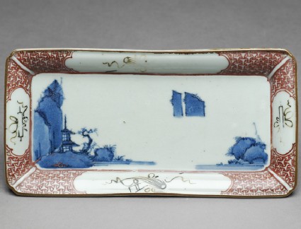 Dish with a pagoda in a landscapetop