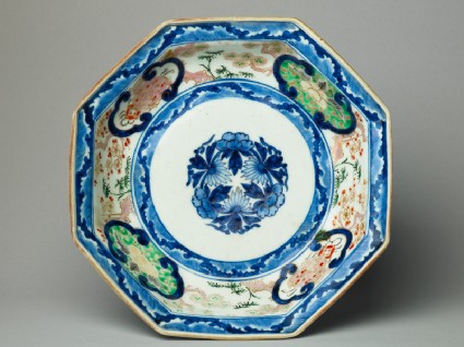 Octagonal plate with flowers and shishi, or lion dogstop