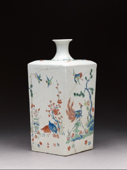 Square bottle with Dutch decoration of tiger and birdsside