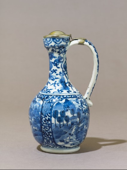 Jug with three cartouches depicting landscapesside