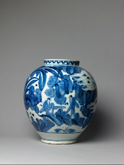 Jar with figures in a landscapeside