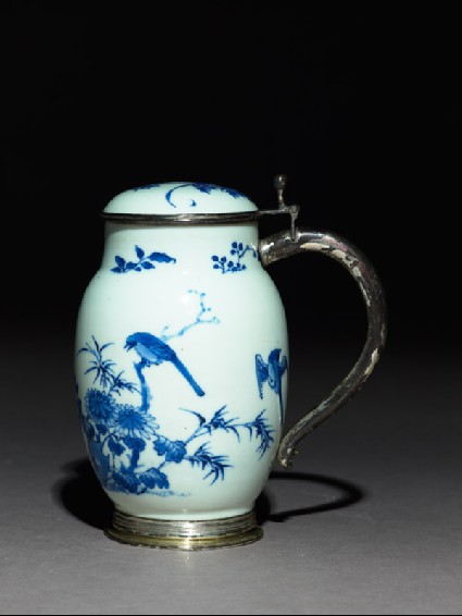 Blue-and-white tankard with European silver mountsside