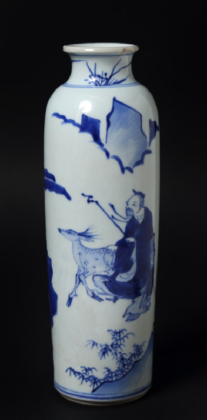 Blue-and-white vase with figures and deer in a landscapefront
