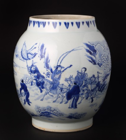 Blue-and-white jar with figures in a snowy landscapefront