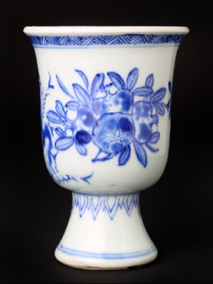 Blue-and-white stem cup with pomegranates and bamboofront