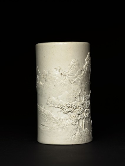 Brush pot with mountainous landscapeside