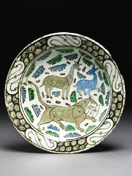 Dish with lion, unicorn, and stagtop