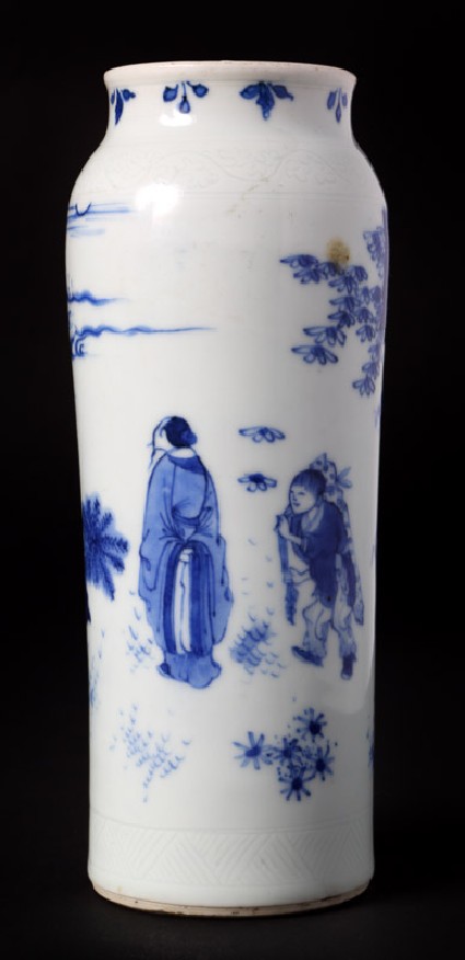 Blue-and-white vase with figures in a landscapefront