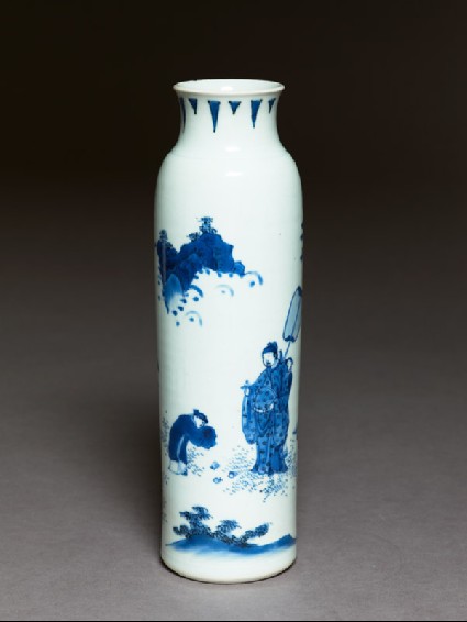 Blue-and-white vase with official and attendantsoblique