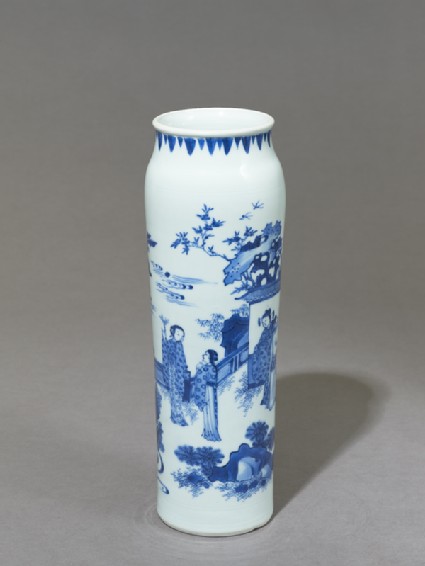 Blue-and-white vase depicting a scholar watching two womenoblique