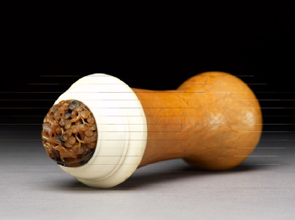 Gourd cricket cage with tortoiseshell and ivory lidoblique