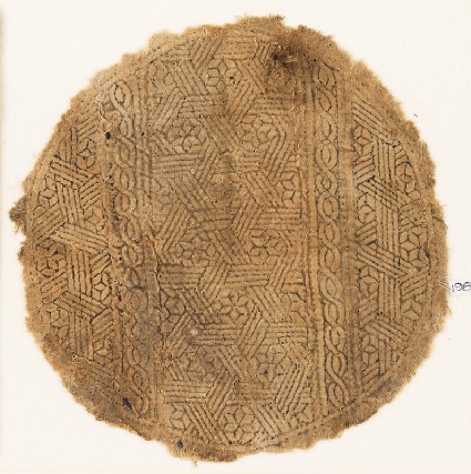 Roundel textile fragment with interlace and lozengesfront