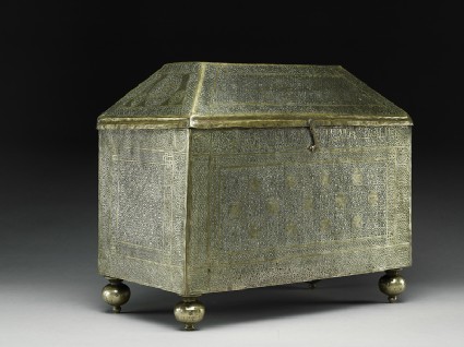 Box with calligraphy and geometric and heraldic patternsoblique