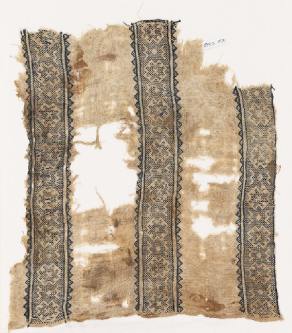 Textile fragment with bands of crosses, diamond-shapes, and arrowsfront