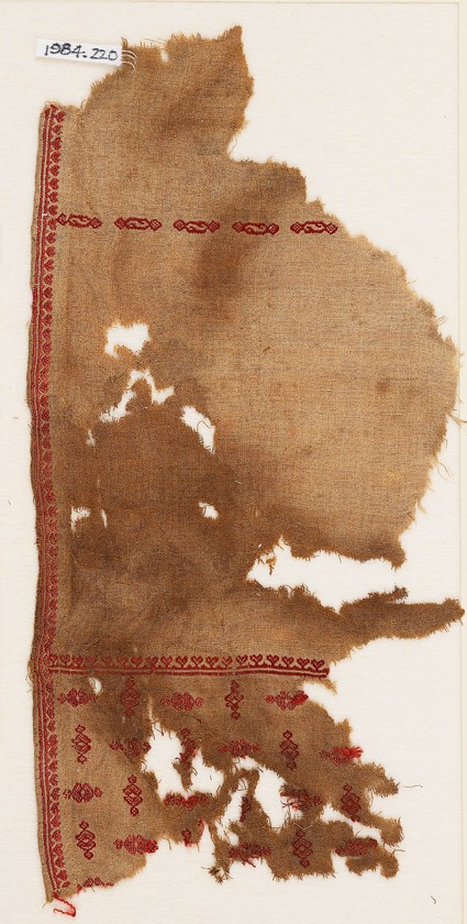 Textile fragment from a tunic with heart-shaped flowersfront