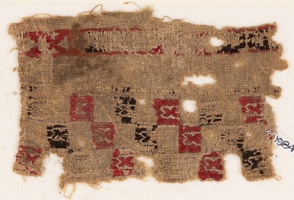 Textile fragment with squares and pseudo-inscriptionfront