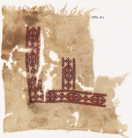 Textile fragment with cartouches and hooksfront