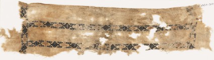 Textile fragment with bands of diamond-shapes, hexagonal cartouches, and quatrefoilsfront