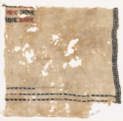 Textile fragment with bands of S-shapes, X-shapes, and diamond-shapesfront