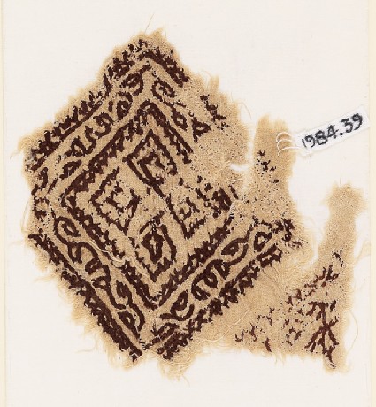 Textile fragment with square, vine, and quatrefoilfront