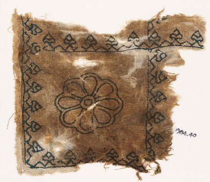 Textile fragment with rosette and palmettes, possibly from a cushionfront