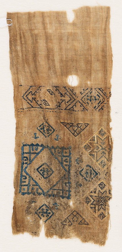 Textile fragment with squares and trianglesfront