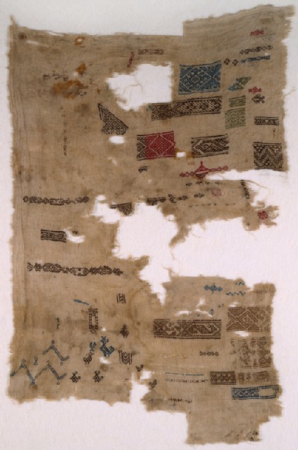 Sampler fragment with chevrons, birds, and fishfront