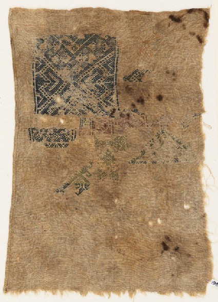 Sampler fragment with arrows, squares, and birdfront