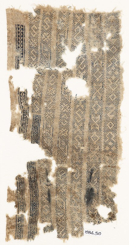 Textile fragment with seven parallel bandsfront