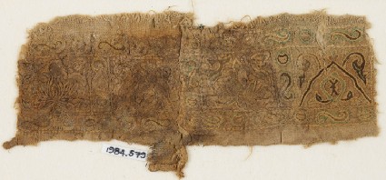 Textile fragment with lotuses, and interlacing vine and leavesfront