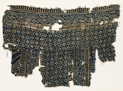 Textile fragment with rosettes, dots, and lobed squaresfront