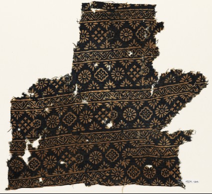 Textile fragment with rosettes, carnations, diamond-shapes, and crossesfront