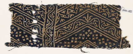 Textile fragment with linked chevrons, vine, and starsfront