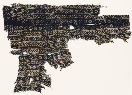 Textile fragment with vines, rosettes, and diamond-shapesfront