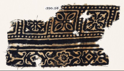 Textile fragment with squares, quatrefoils, and flowersfront