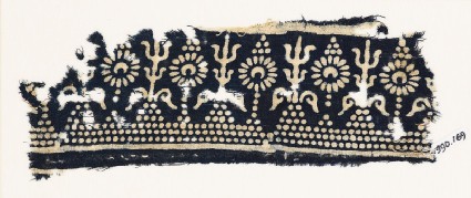 Textile fragment with stylized trees and flowersfront