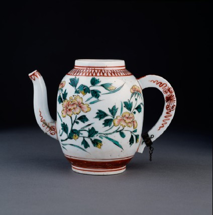 Teapot with peony sprays and geometric patternsfront