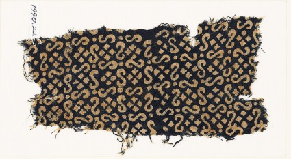 Textile fragment with S-shapes, dots, and squaresfront