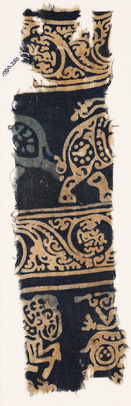Textile fragment with elephants and horsesfront