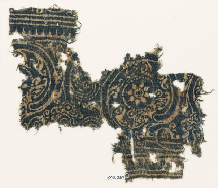 Textile fragment with linked scrollsfront